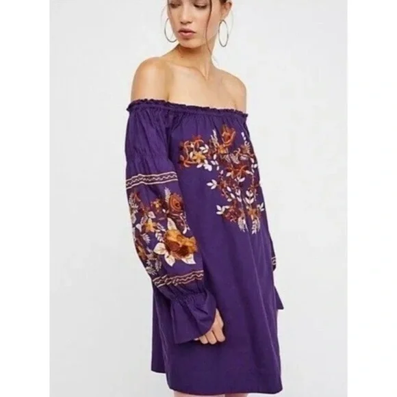 free people embroidered off the shoulder dress NWOT Free People Off Shoulder Embroidered Dress XS